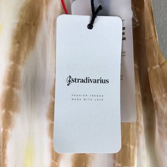 Asos Stradivarius Yellow Cream Brown Tie Dye Thigh Split High Neck Maxi Dress - Picture 4 of 7